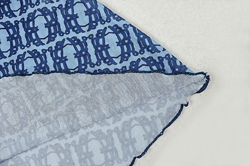 Women's Summer Print Street Round Neck Long Sleeve Slim Waist Sheer A-Line Dress 15