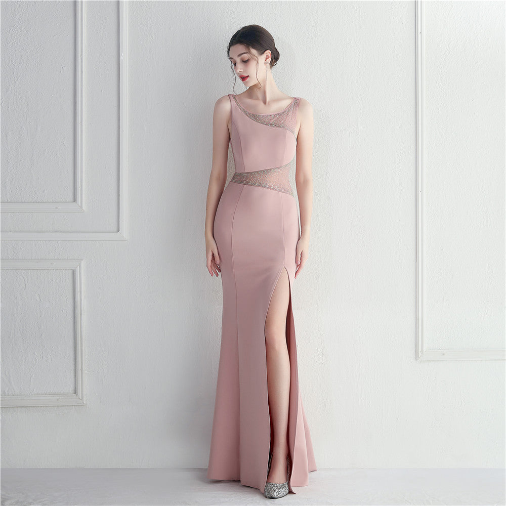 Beaded Mesh See-Through Bridesmaids Dinner Formal Long Evening Gown 10