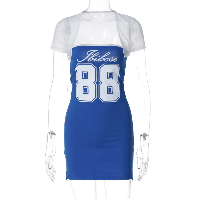 Women Summer Sexy Short Sleeve Top and Printed Dress Two-piece Set 8