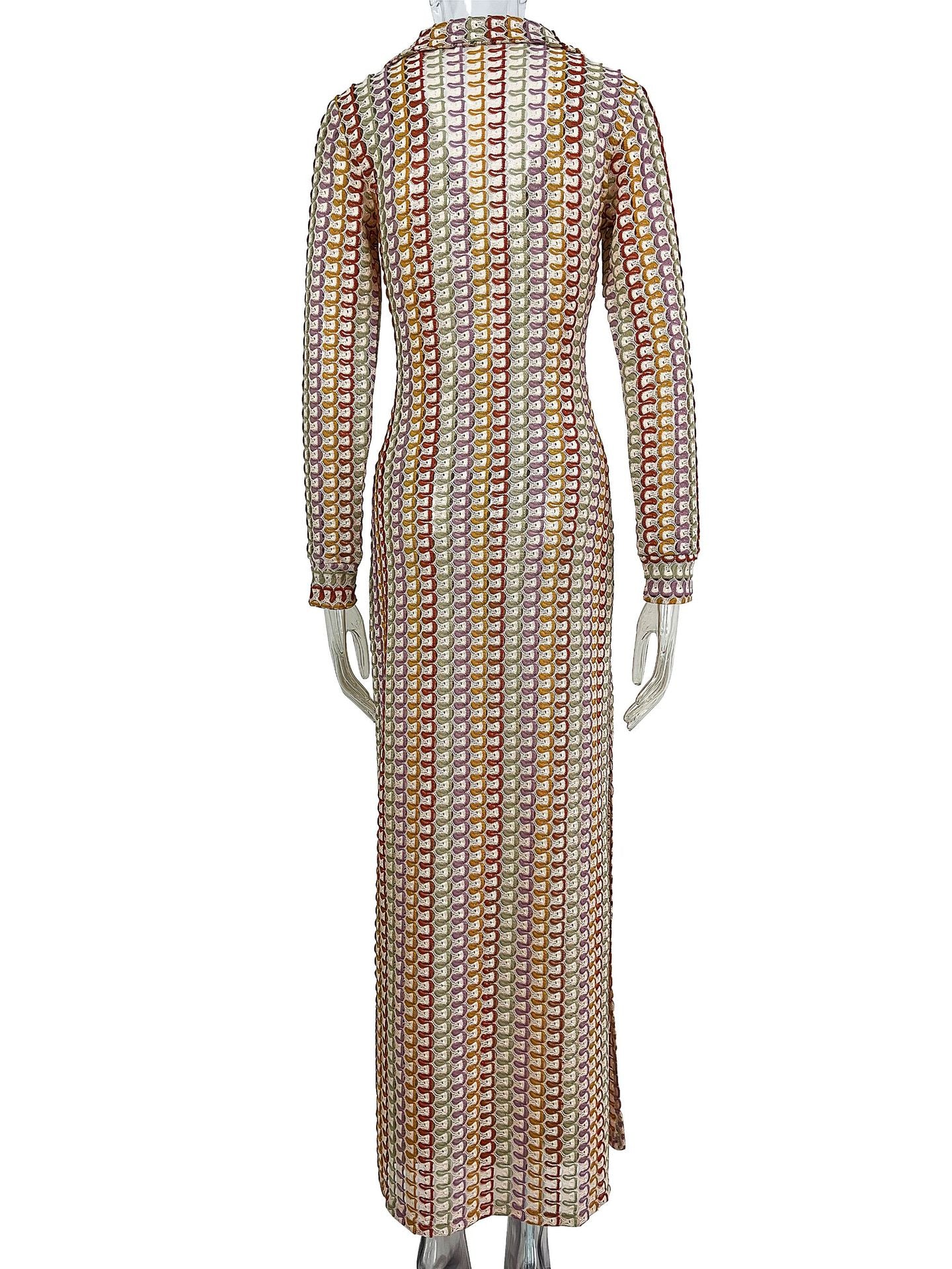 Women crocheted hollow low-cut V-neck slit long dress 11