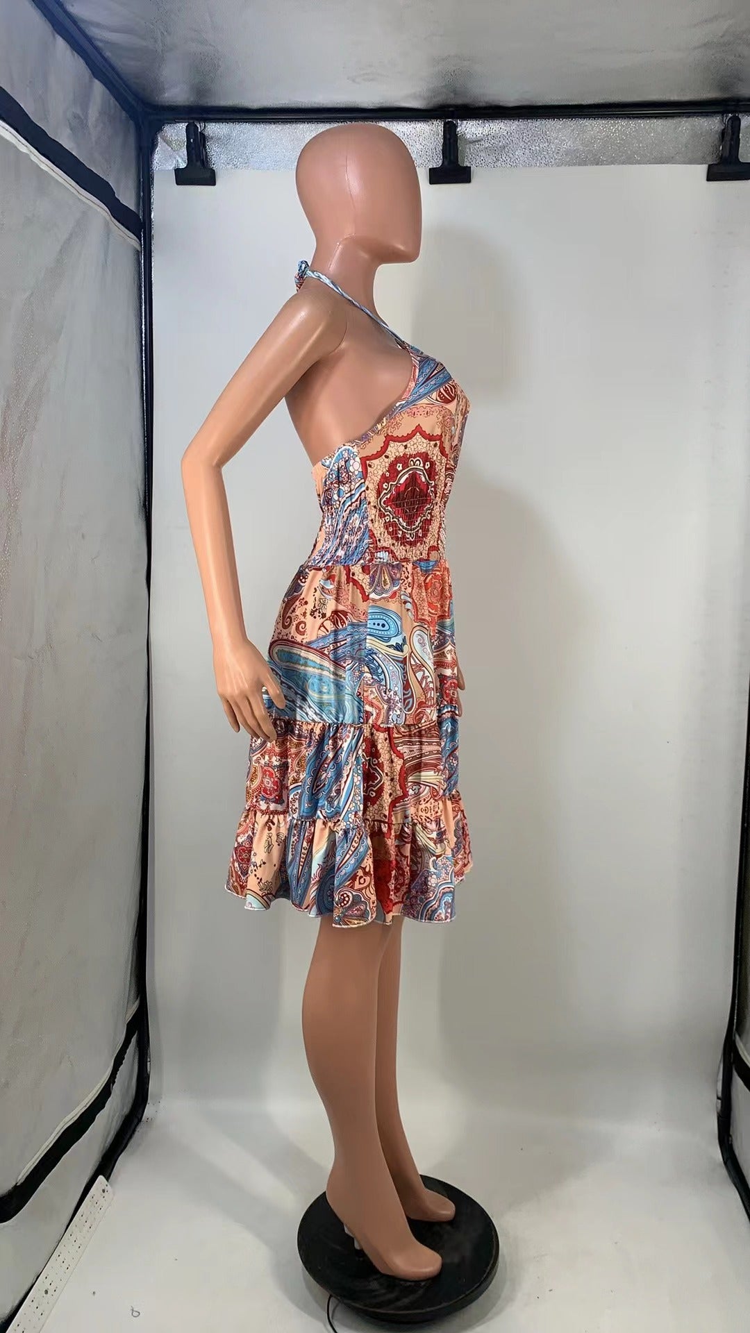 Fashion Printing Halter Ruffles Causal Dress 6