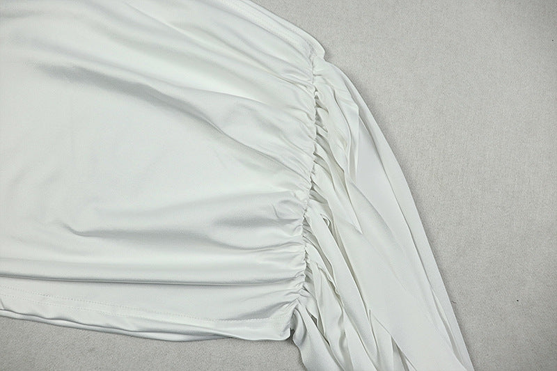 Women patchwork backless solid bodycon lace-up asymmetrical pleated dress 14