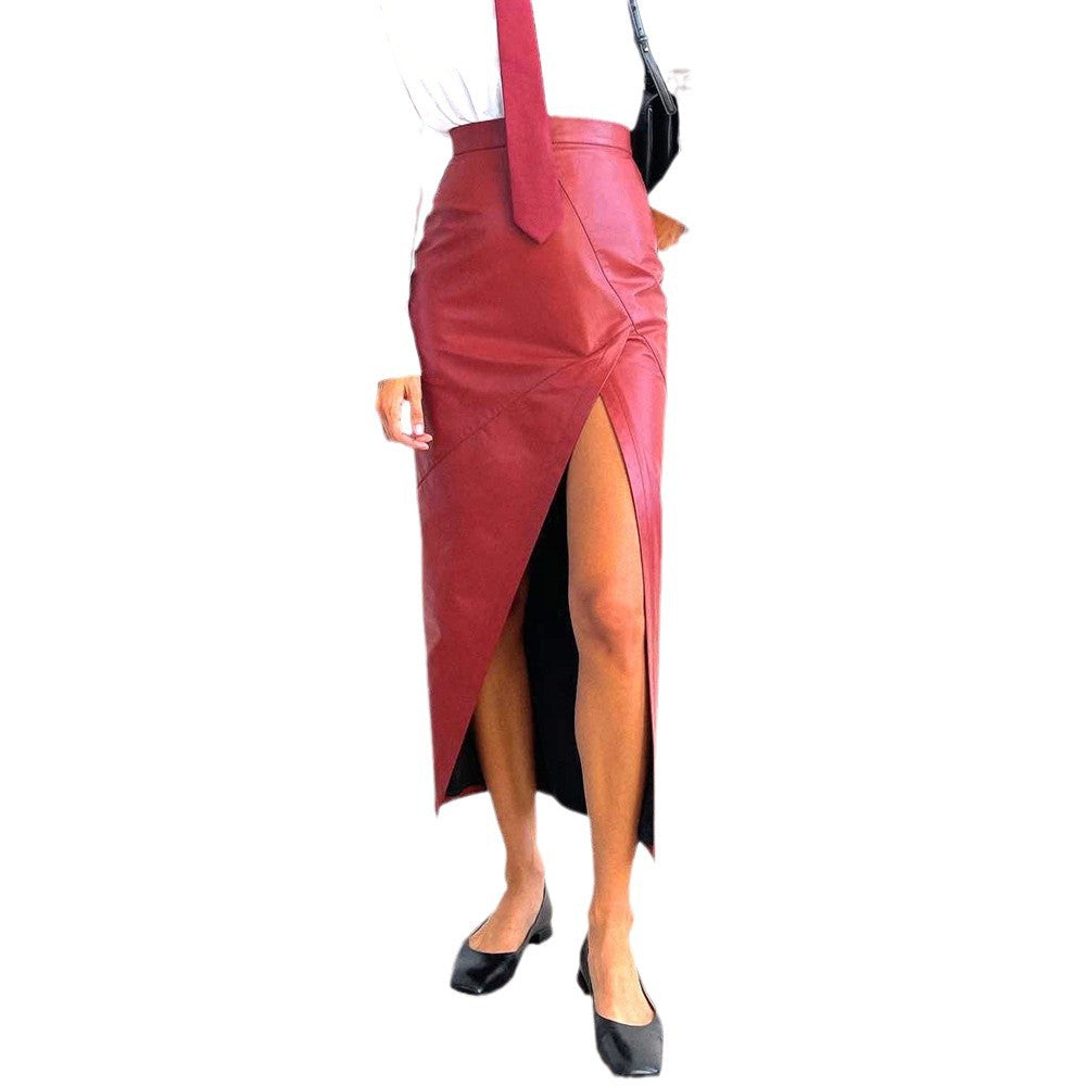 Women Fall Slit Irregular Pu-Leather Skirt 6