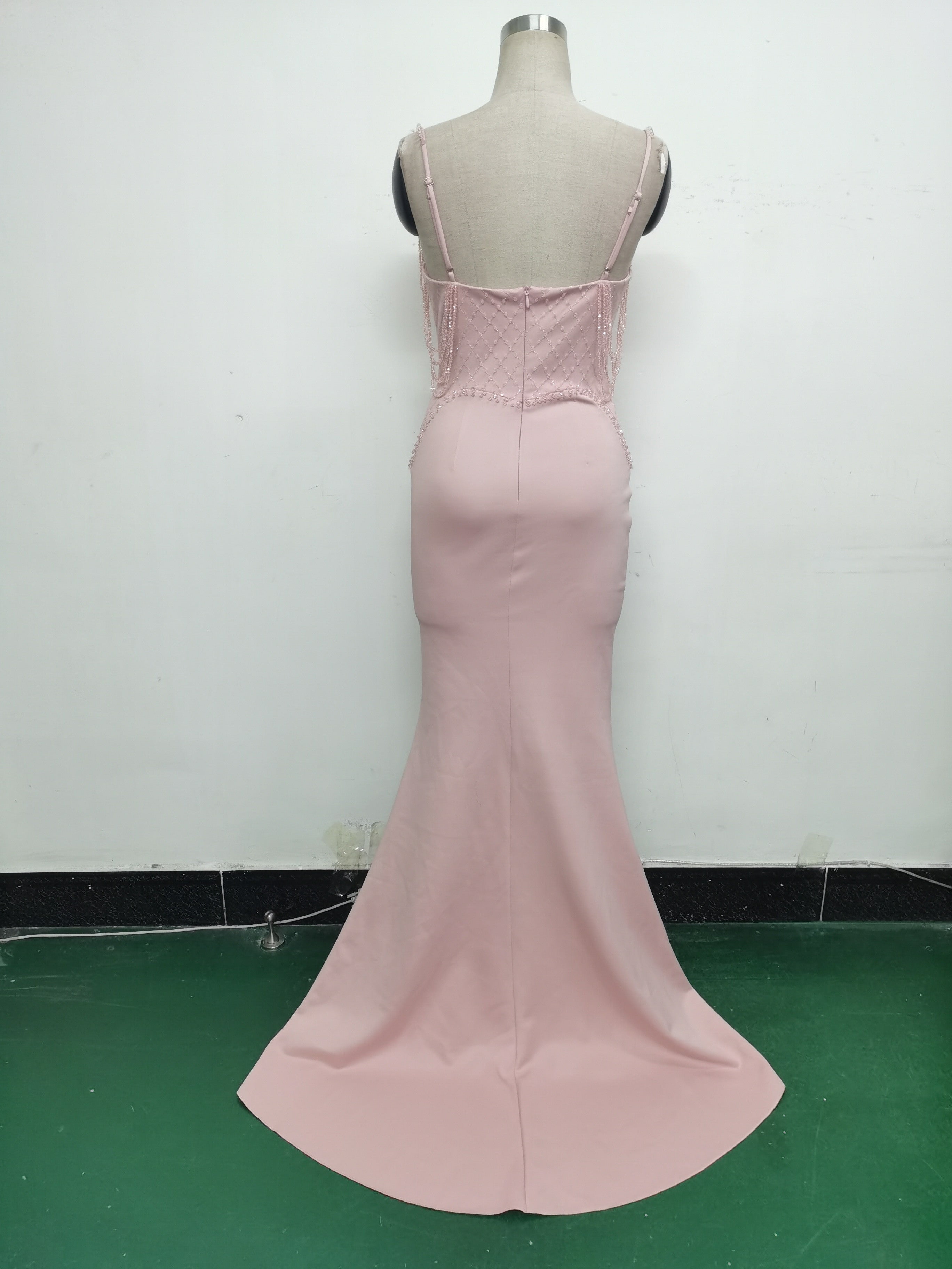 Women lace mesh herringbone Lace-Up beaded Formal Party evening dress 44