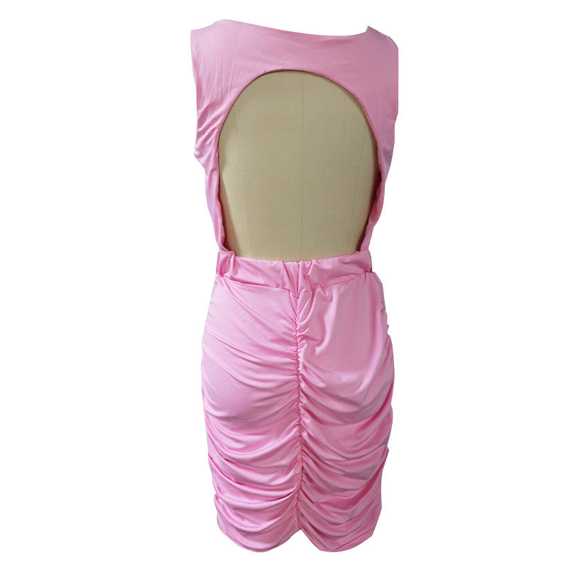 Women Summer and Autumn Sleeveless Hollow Backless Pleated Dress 6