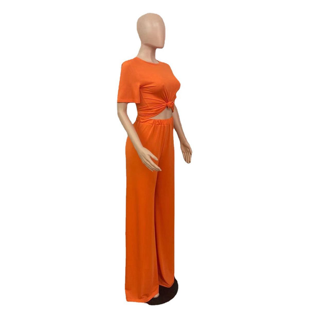 Fall Women's Solid Casual Loose Two Piece Short Sleeve Trousers 12