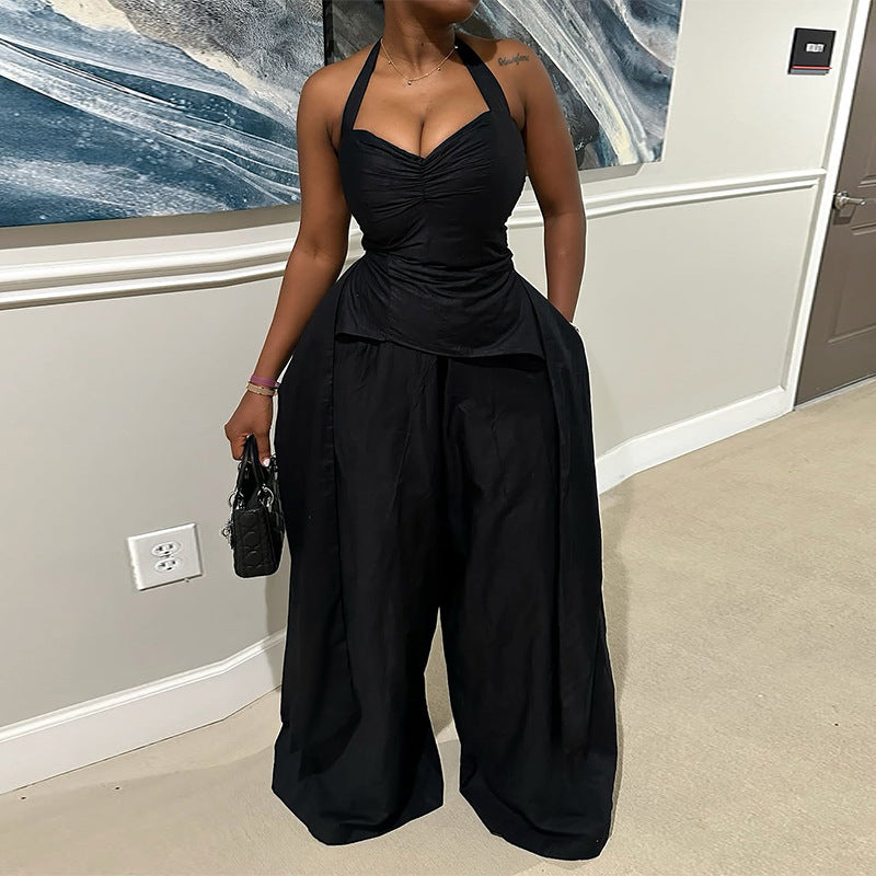 Women Summer Sexy Halter Neck V-Neck Irregular Sleeveless Top Pants Two Piece Set 6