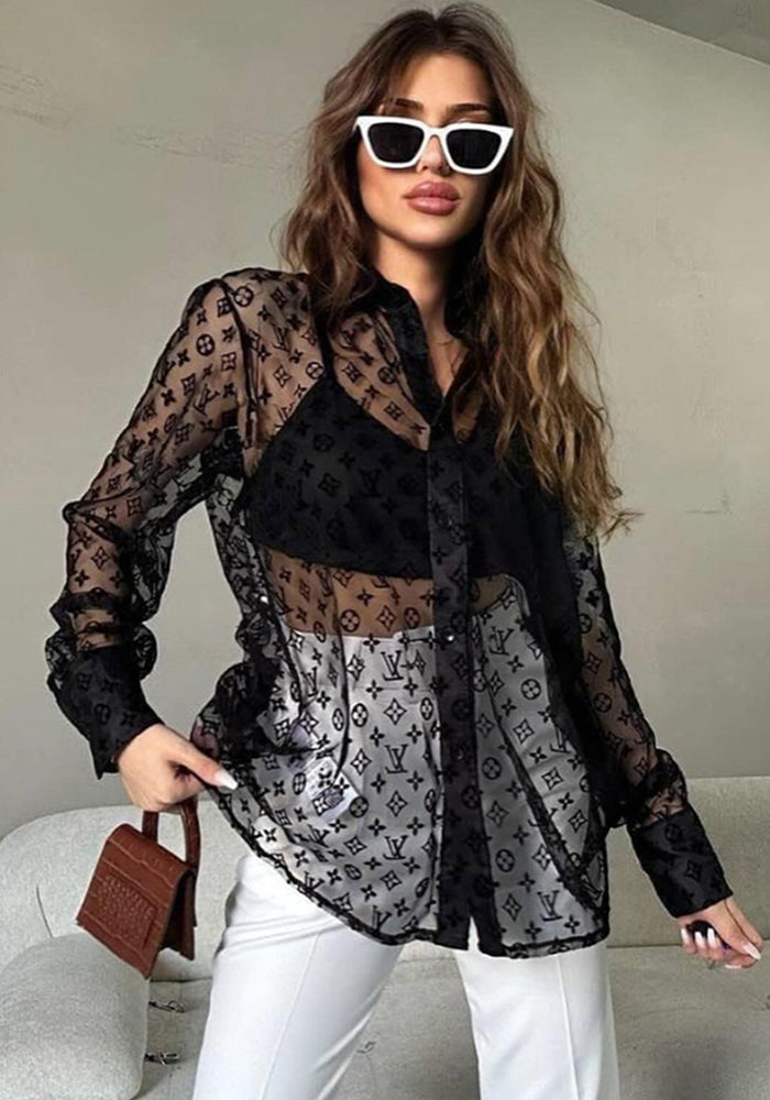 Women's Sexy Mesh See-Through Fabric Women's Shirt
