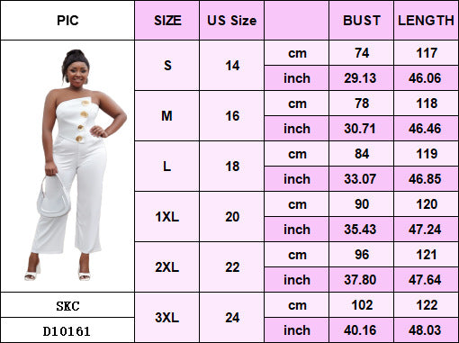 Plus Size Women Spring and Summer Sleeveless Strapless Bodycon Stretchy Wide-leg Jumpsuit 7