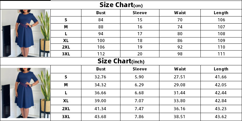 Women's Fashion Short Sleeve Solid Color High Waist A-ine African Dress 10