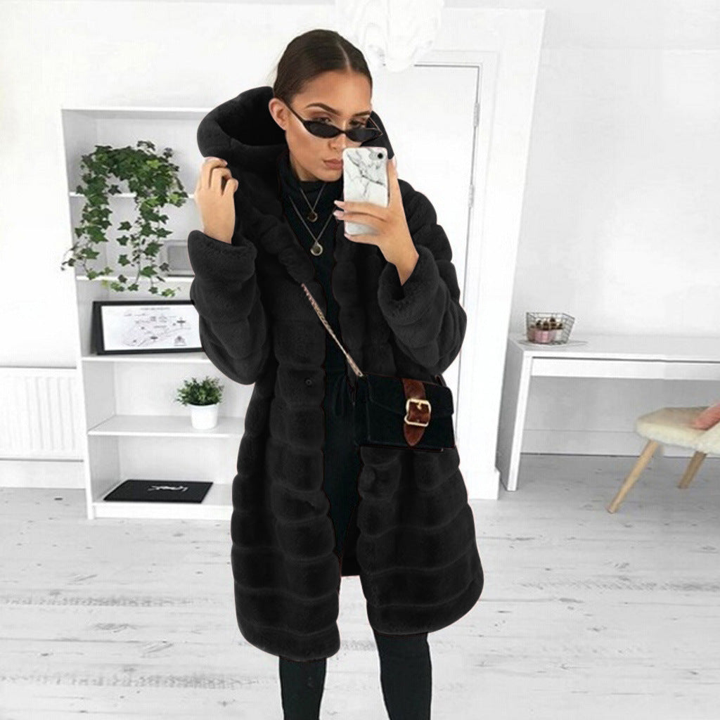 Fur Autumn Winter Faux Fur Long Hooded Fur Coat Women'S Coats 5
