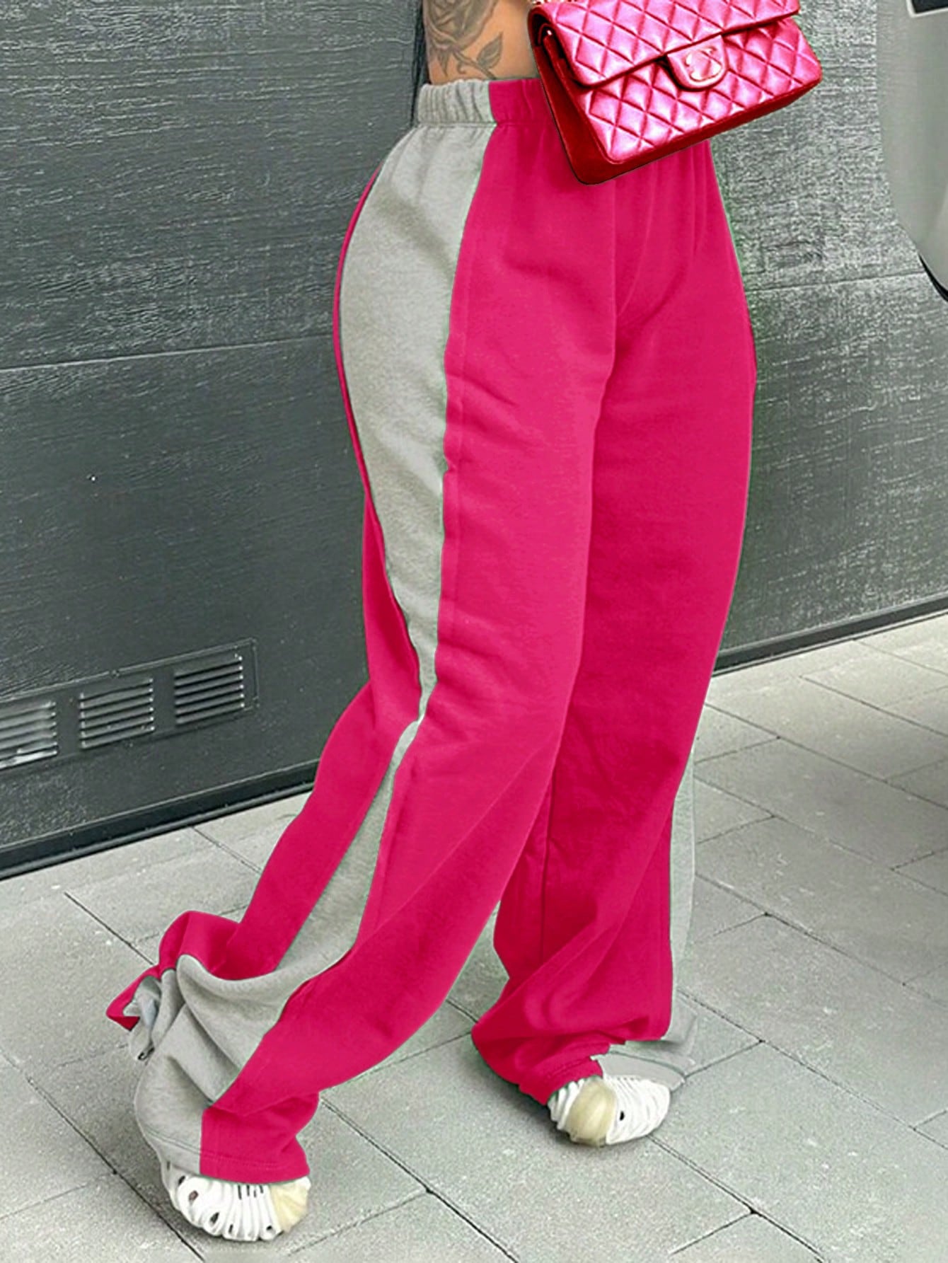 Women color-blocked straight wide-leg sweatpants 3