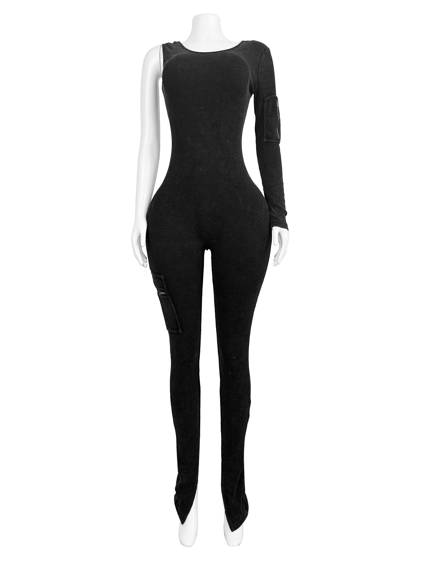 Women Casual Ribbed Pocket Single Sleeve Jumpsuit 12