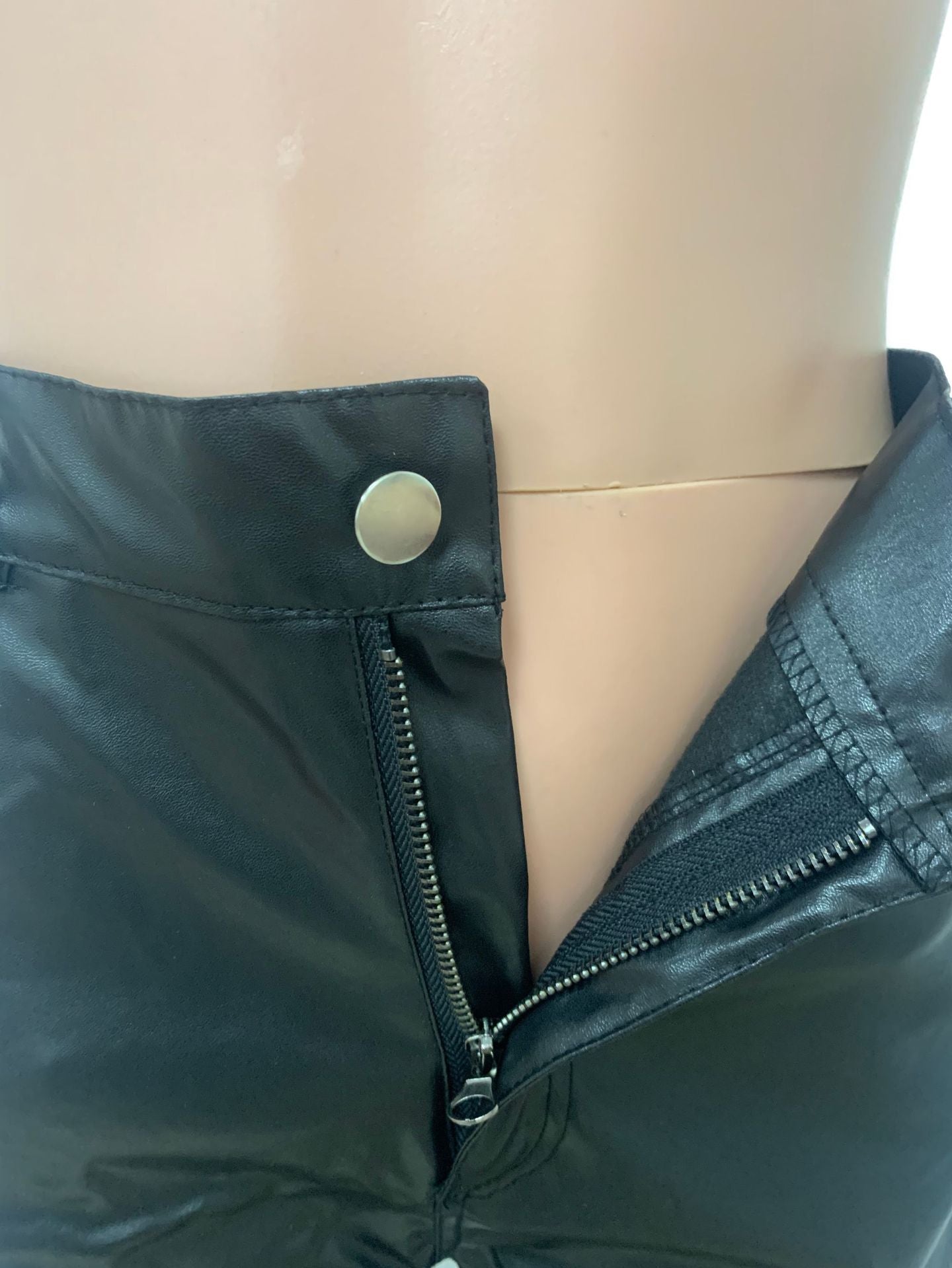 Autumn Winter Women's Fashion Button Zipper Elastic Stacked Leather Pants 8