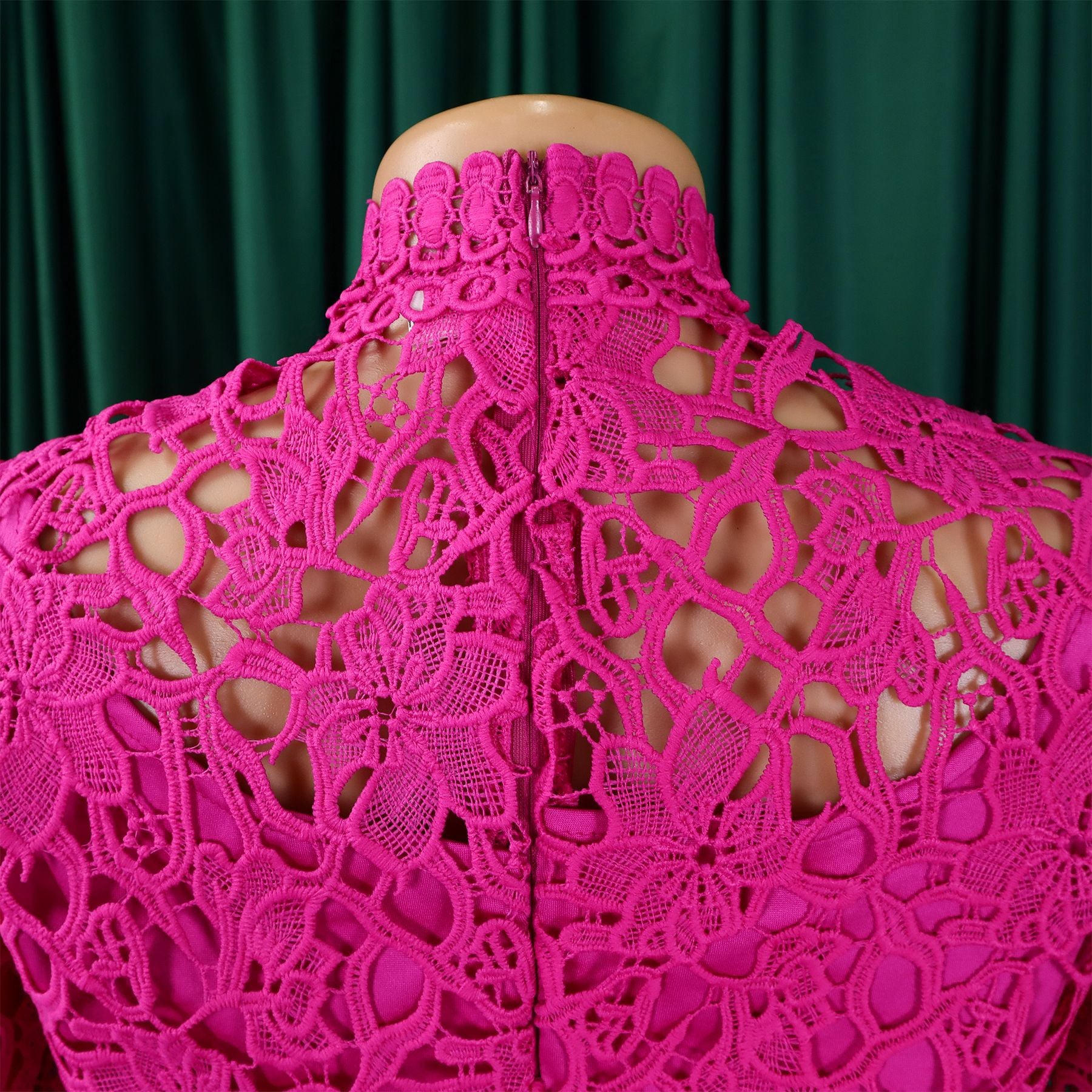 Women's Sexy Lace Hollow Short Sleeve Belt High Waist Wide Leg Jumpsuit 29