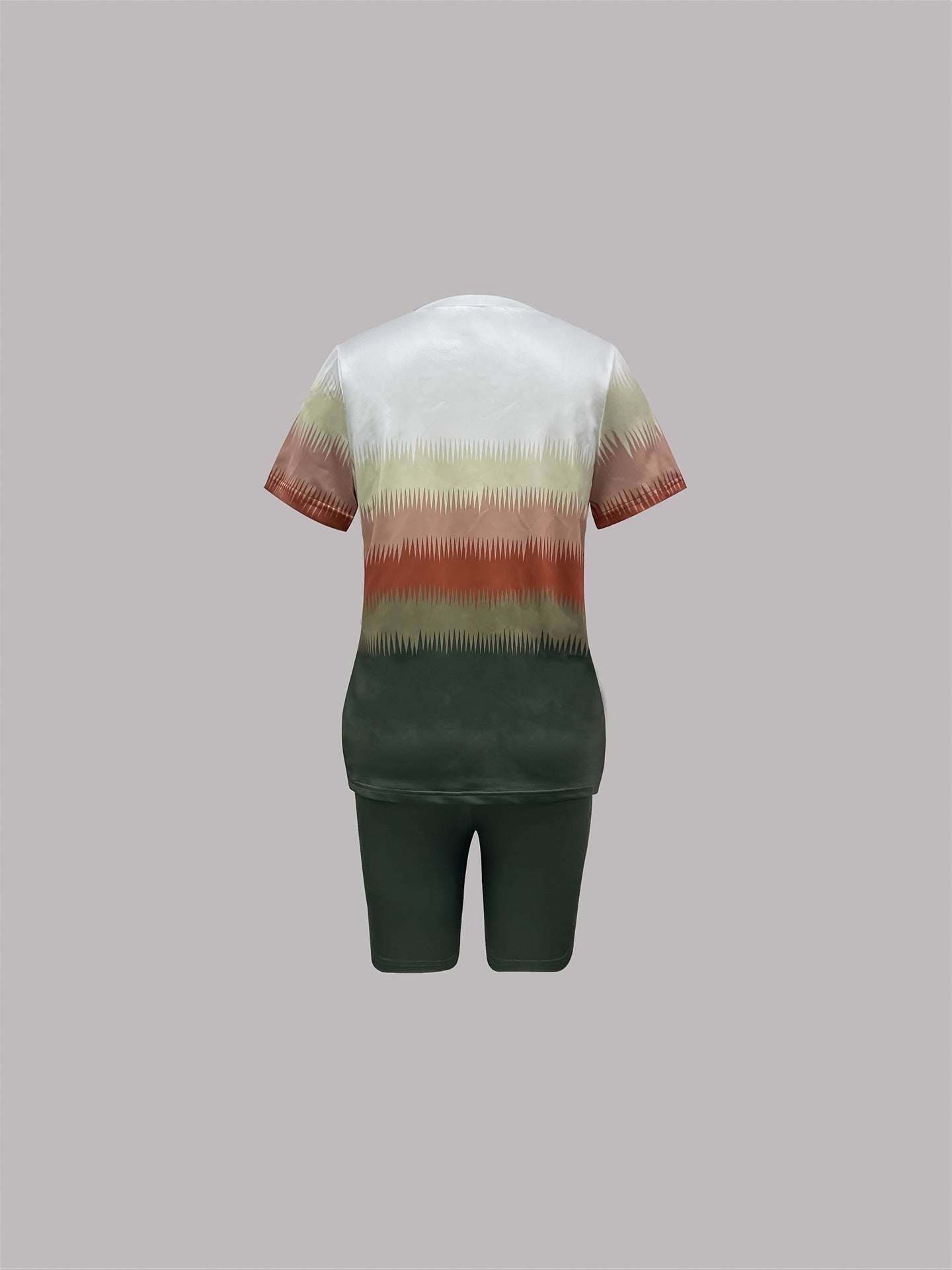 Women's Spring/Summer Geometric Stripe Round Neck T-Shirt & Tight-Fit Shorts Casual Set 34