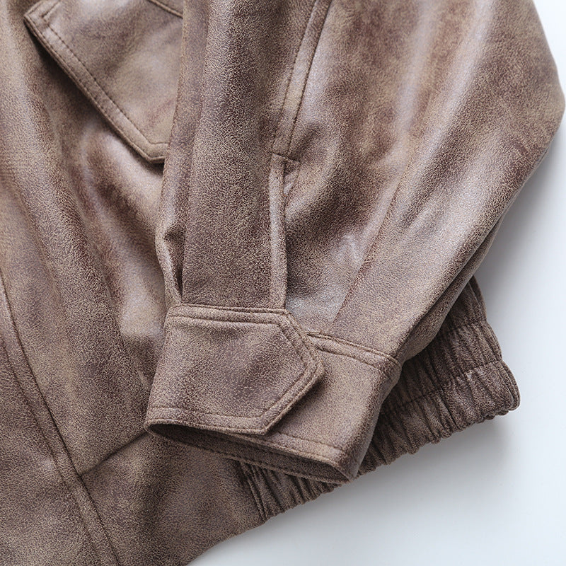 Women American Retro Loose PU-Leather Flight Jacket 24