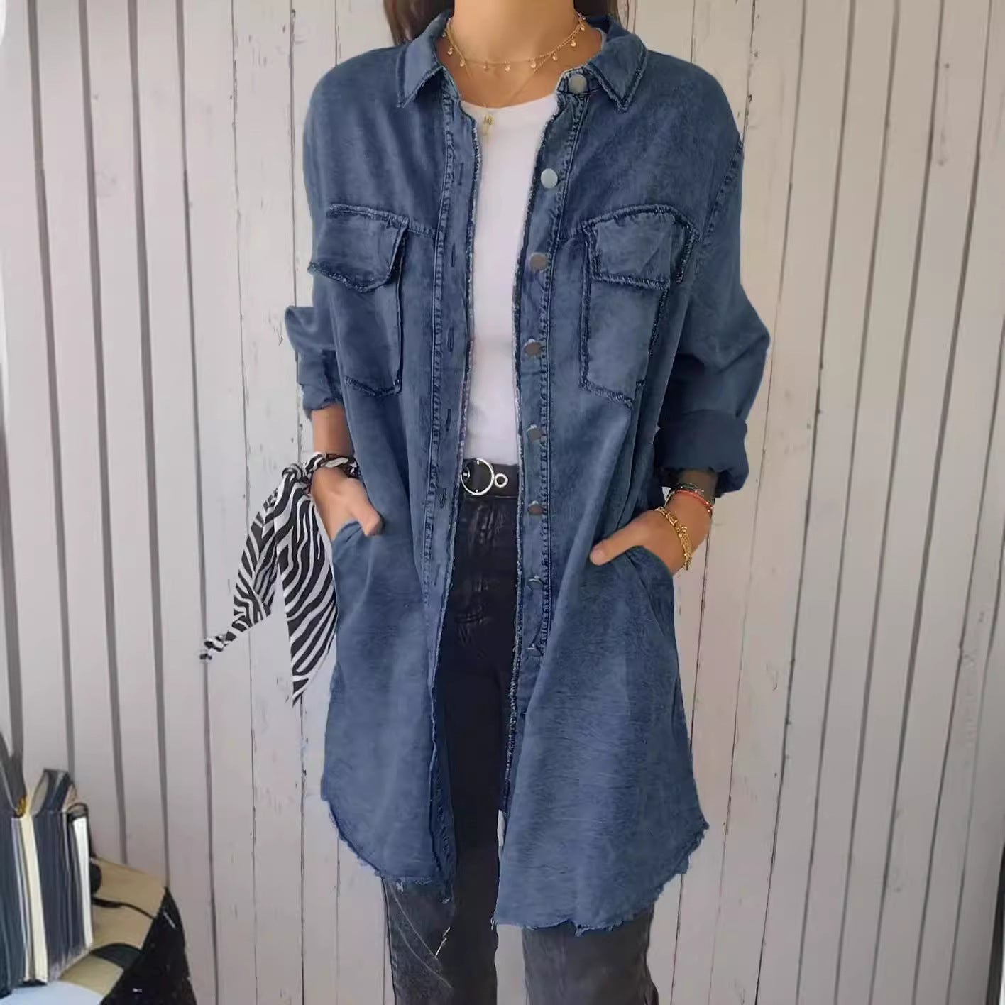 Street Style Fall Fashionable Loose Turndown Collar Women's Denim Jacket 6
