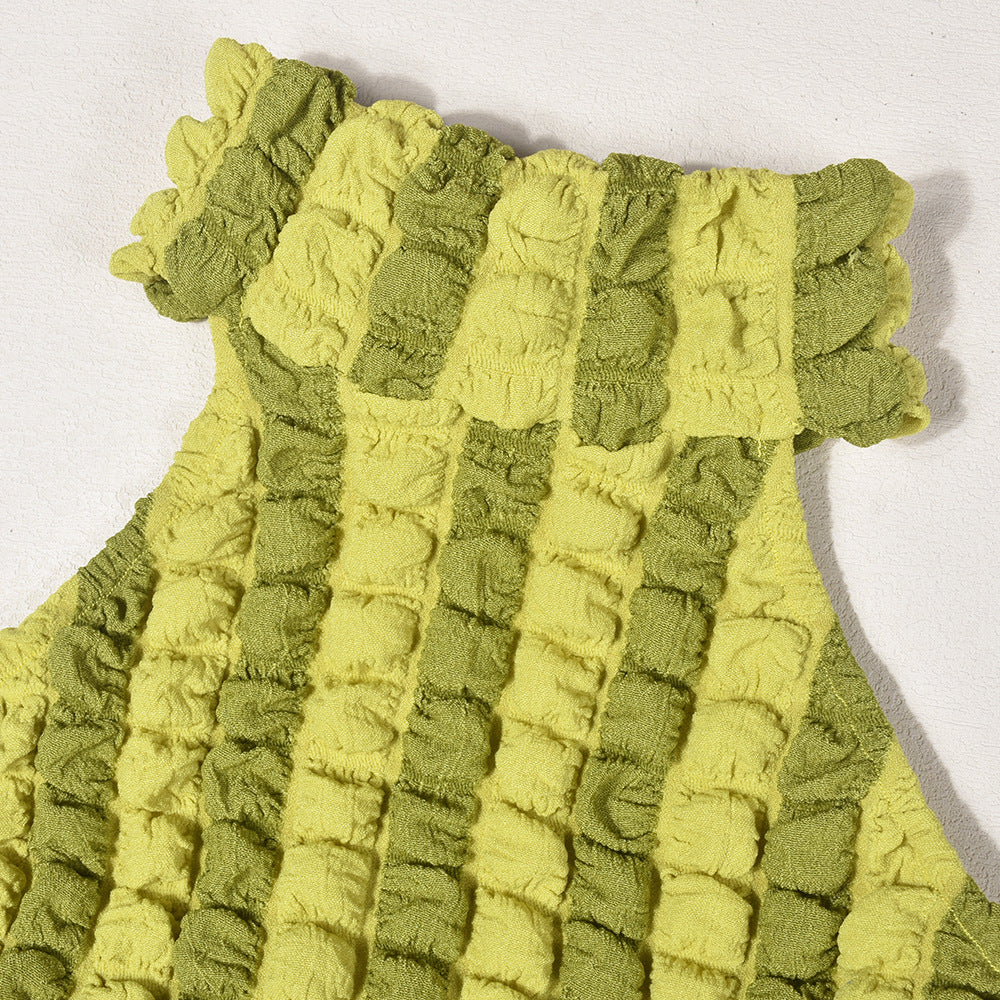 Women's Summer Halter Neck Low Back Crop Top and Skirt Two Piece Set 12