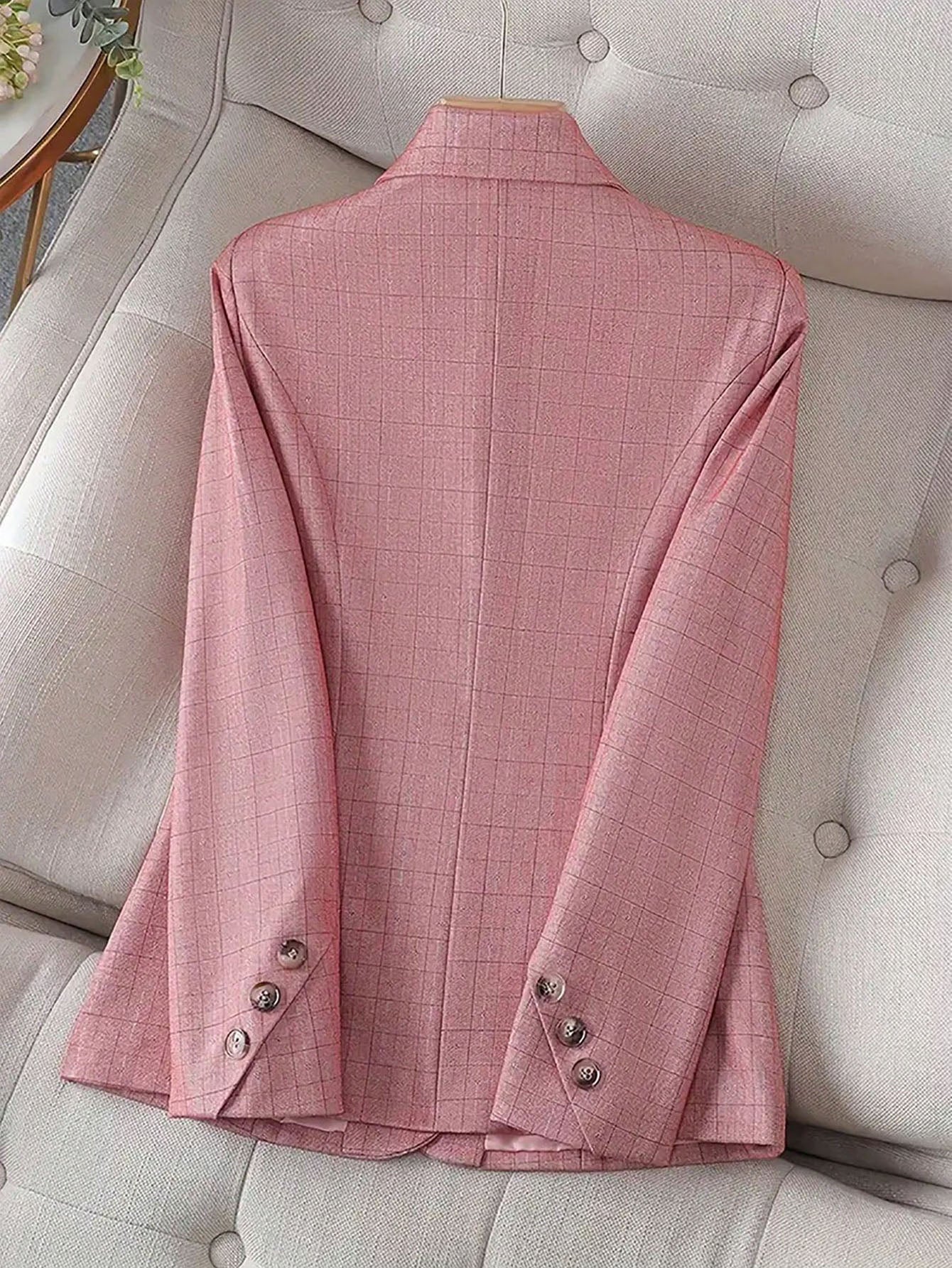 Women Solid Turndown Collar Blazer 9