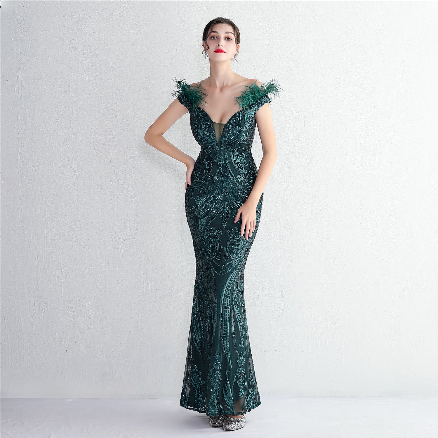 High Density Strong Sequin Positioning Flower Formal Party Slim Fit Sexy Evening Dress 14