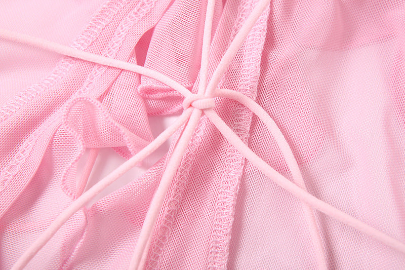 Women's Sheer Mesh and Lace Sleeveless Crop Top Skirt Set 21