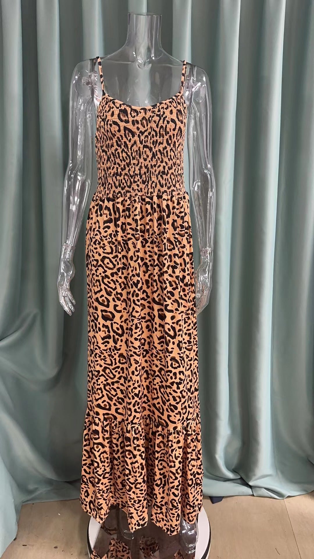 Summer Leopard Print V Neck Dress High Waist Sexy Chic Fashion Long Dress 17