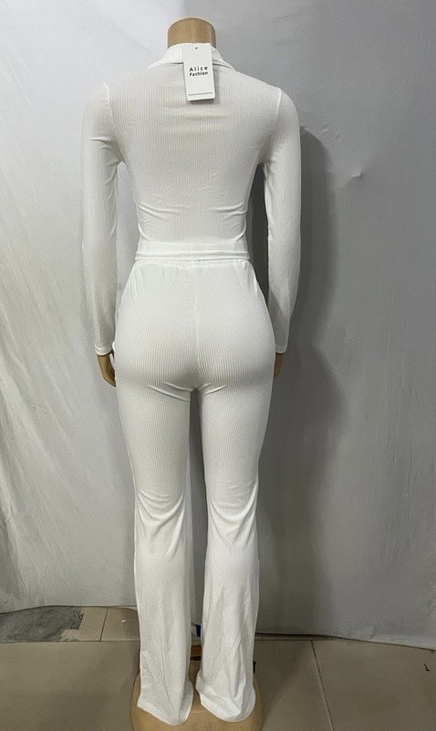 Women turndown collar knitting long sleeve top and Pants two-piece suit 10