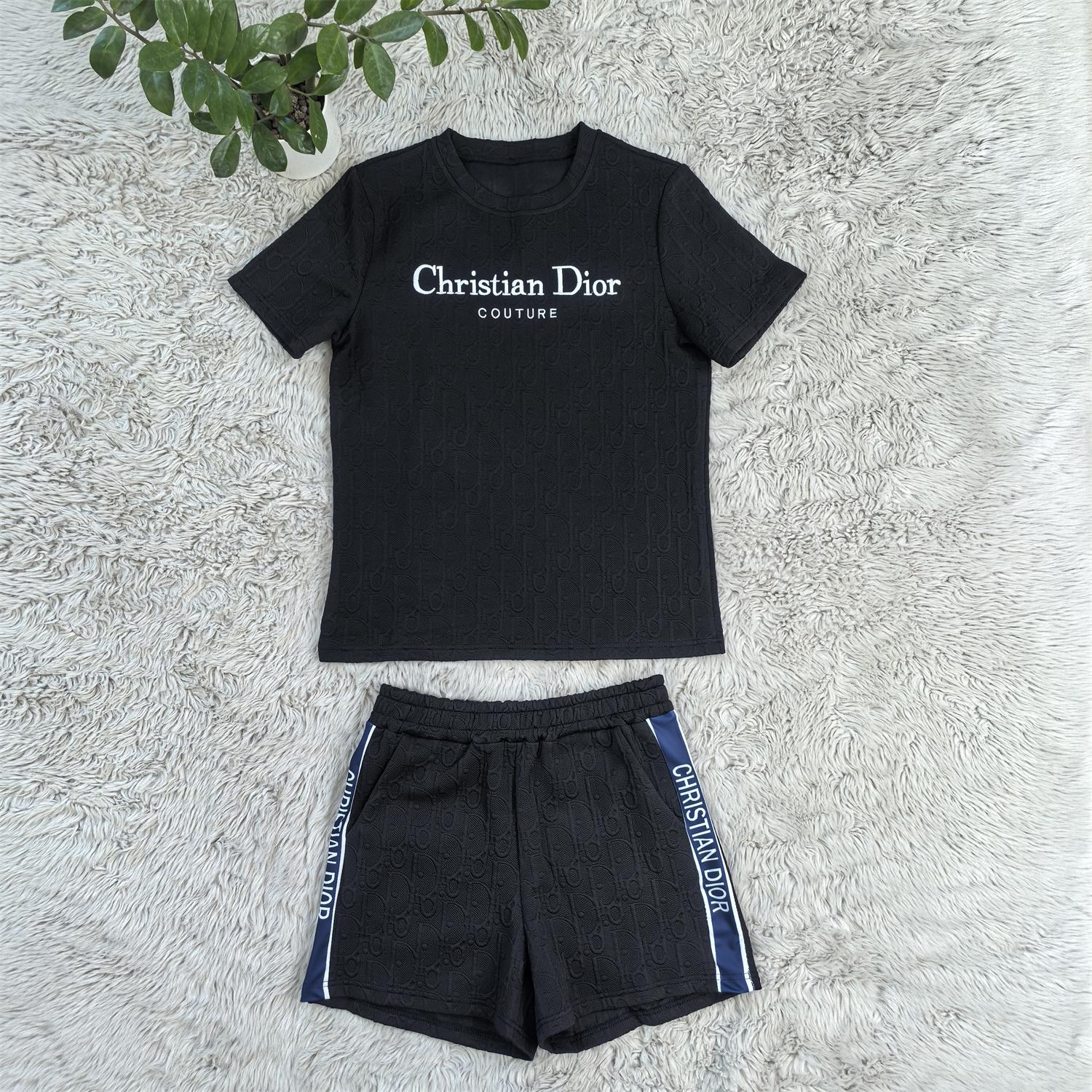 Women Embroidered short-sleeved top and shorts jacquard two-piece set 13