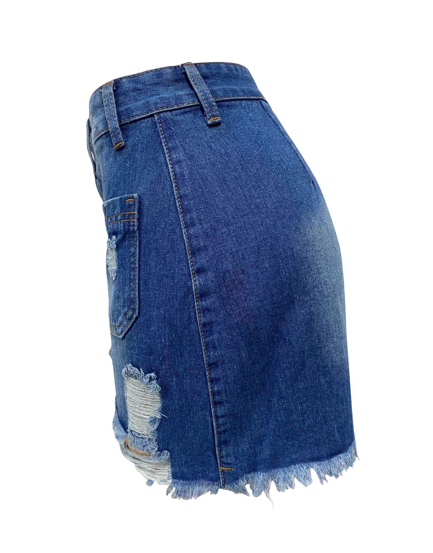 Spring Summer Women's Ripped Tight Fitting Bodycon Denim Skirt 10