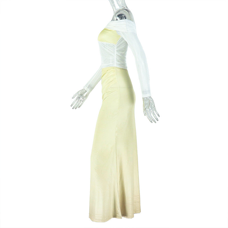 Women's Chic Elegant Irregular Off-Shoulder Long-Sleeve Long Dress 9