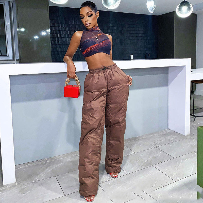 Women Vintage Lace Up Elastic Pocket Pant 4