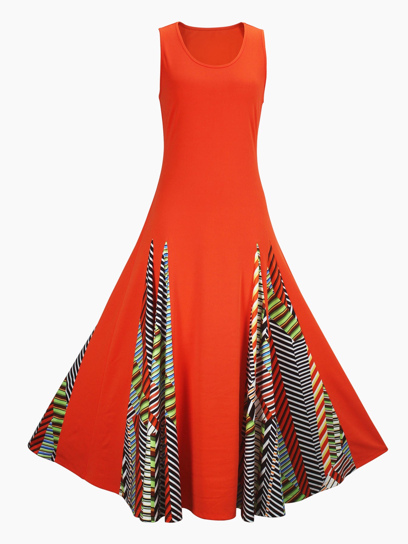 Women Spring and Summer Round Neck Patchwork Dress 8