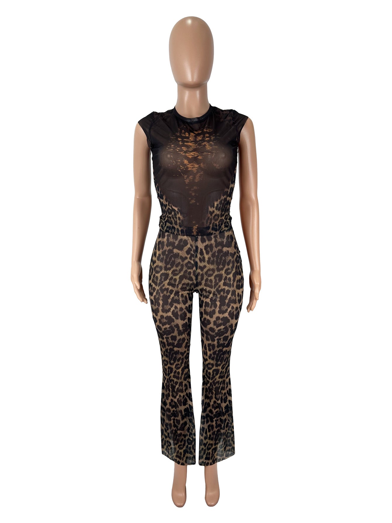 Women sexy trendy leopard print top and pants two piece set 3