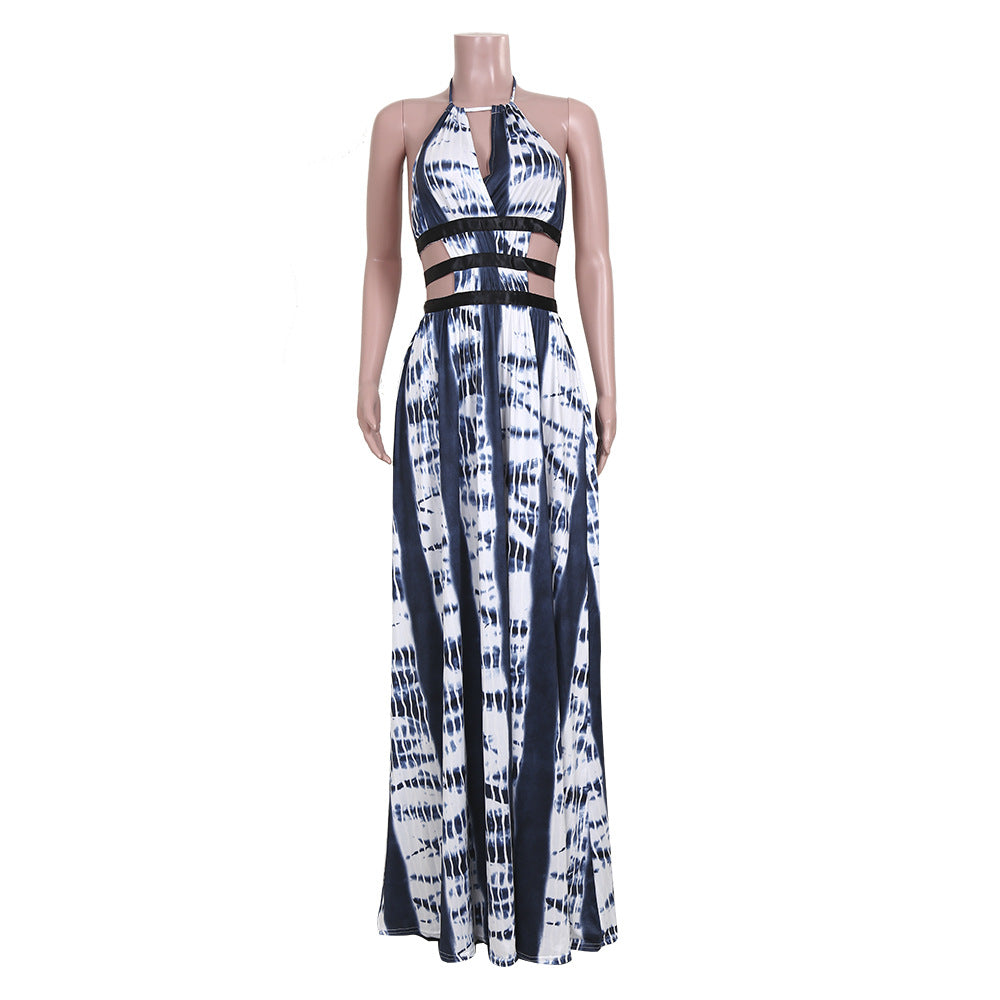 Women's Print Halter Neck Backless Maxi Dress 12