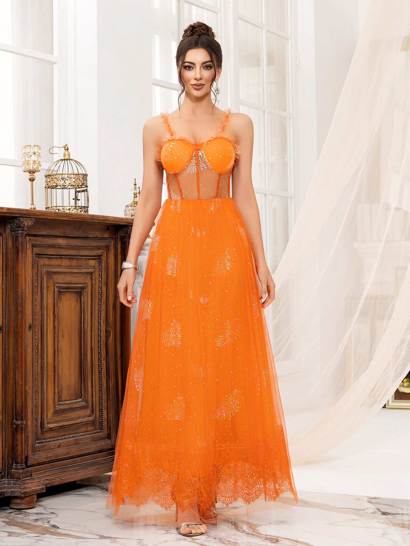 Women's Cocktail Dress Sexy Mesh Strap Bridesmaids Gown 3