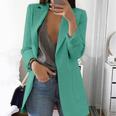 Spring Fall Women's Long Sleeve Plain Pocket Cardigan Blazer Jacket 9