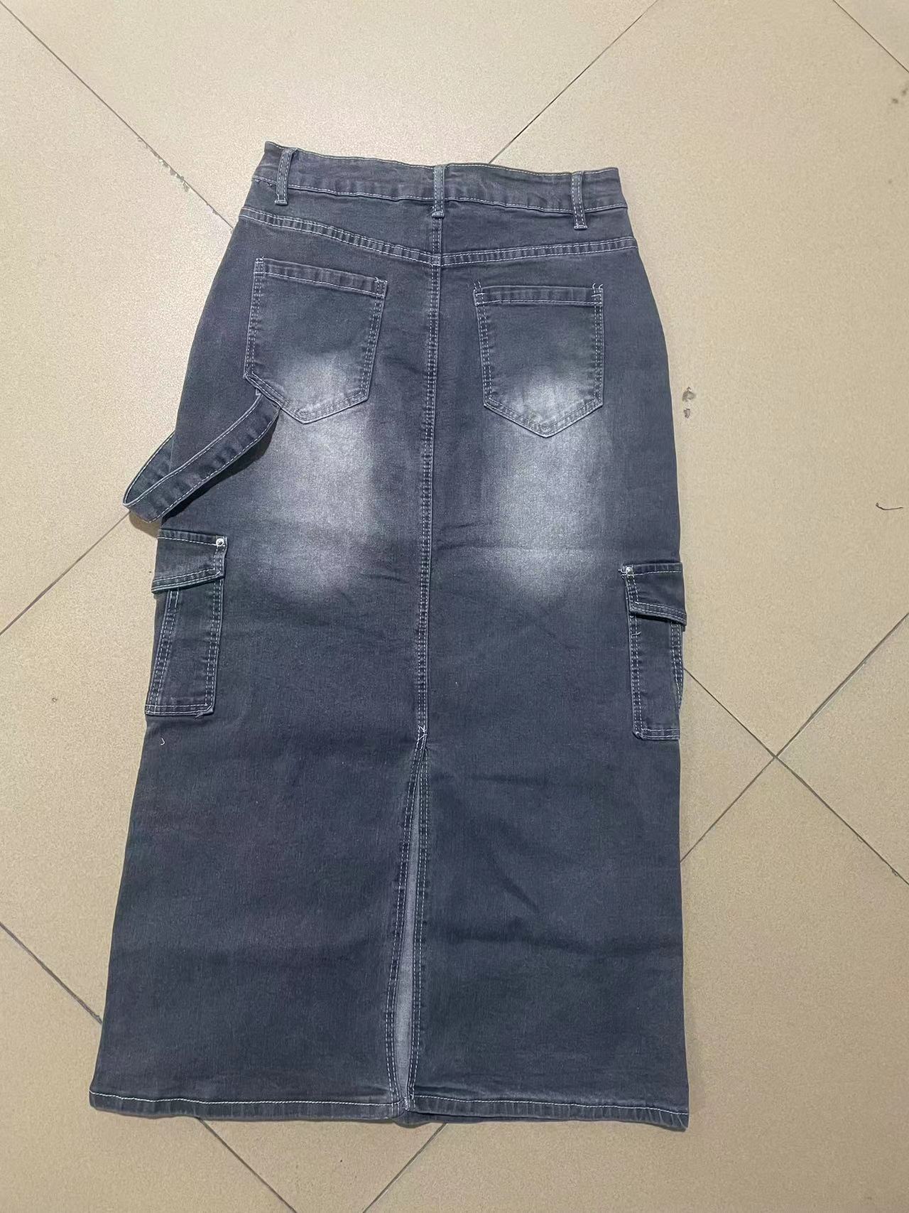 Pocket Stretch Denim Long Skirt 8