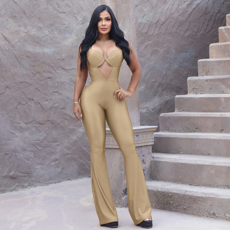 Spring Summer Tight-Fitting High-Waist Flared Jumpsuit For Women 4