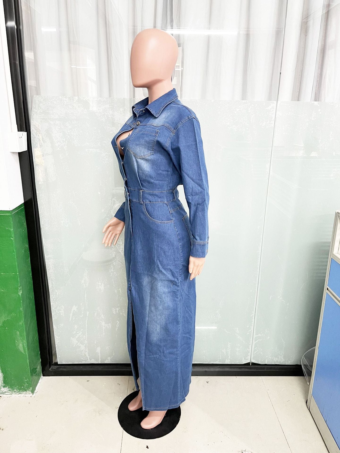 Women Long Sleeve Denim Dress 8