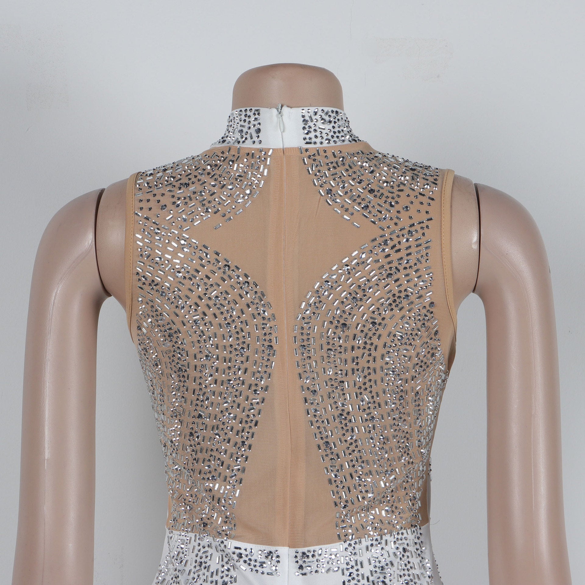 Women Beaded Mesh See-Through Patchwork Sleeveless Slit Dress 26