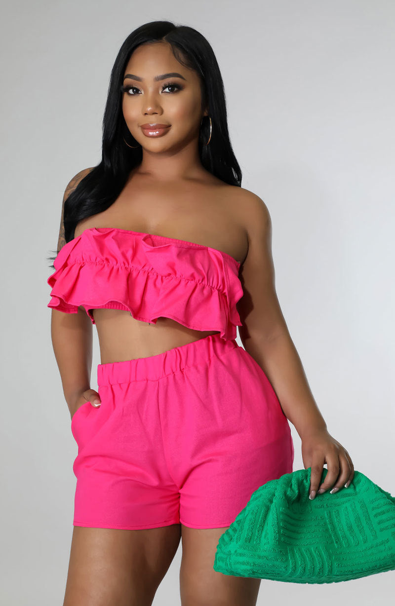 Women's Fashion Solid Strapless Two-Piece Shorts Set Casual Ladies Casual Summer Outfit 3