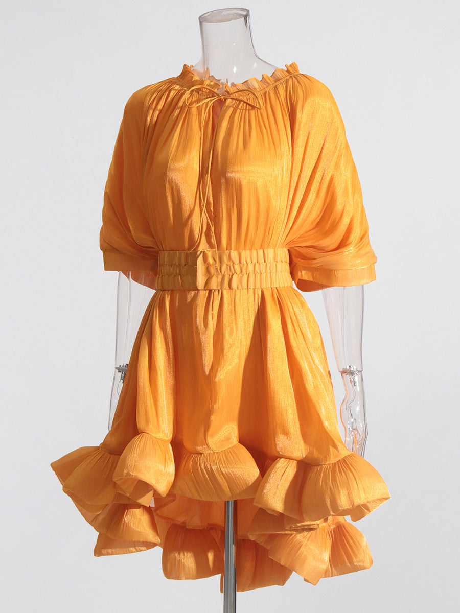 Summer Round Neck Ruffle Tie-Waist Party Cocktail Dress 9