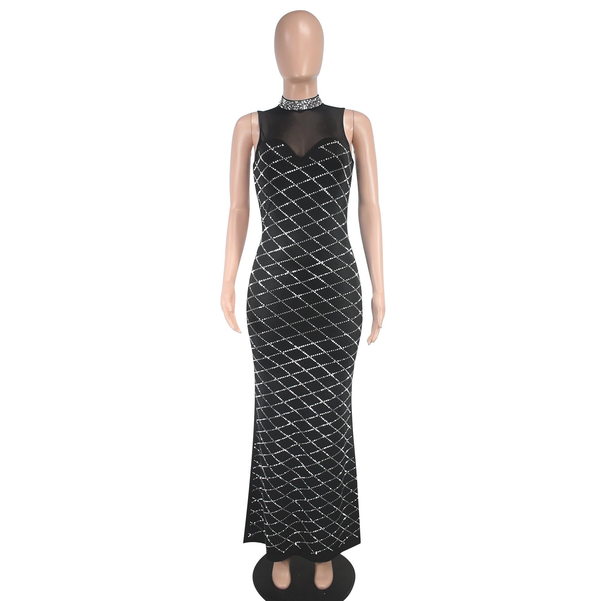 Women Summer Sexy Beaded See-Through Zipper Dress 5