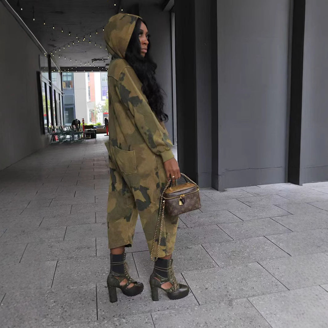 Women's Casual Fashion Multi-Pocket Zipper Camouflage Jumpsuit 4