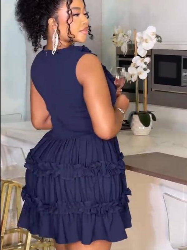 Summer V-Neck Sleeveless Ruffle Casual Short Dress 5