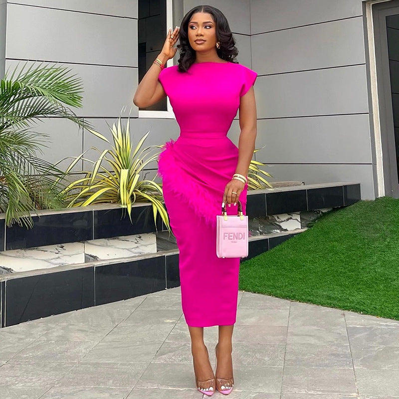 Women Summer Short Sleeve Solid Pleated Maxi Dress