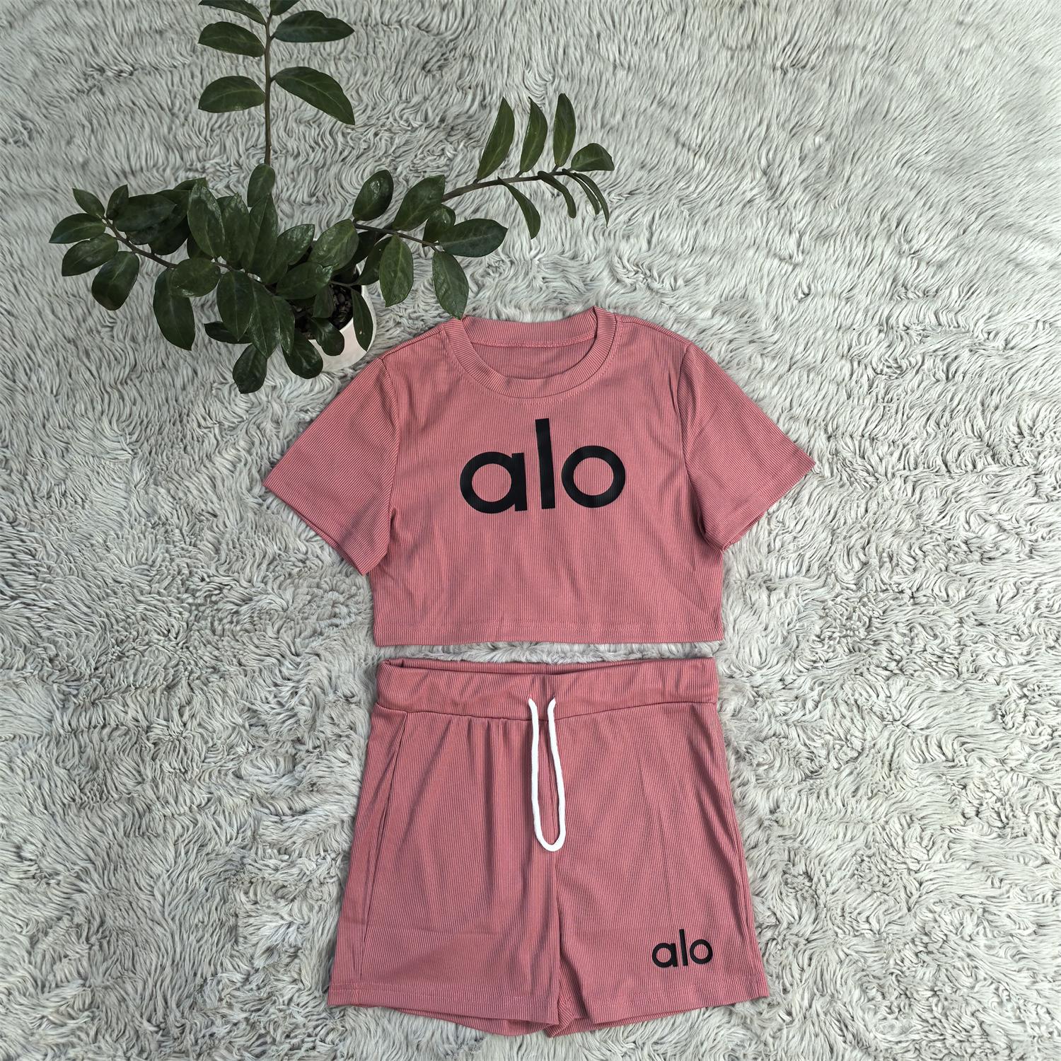 Women summer Stretch Round Neck short-sleeved top and shorts two-piece set 19