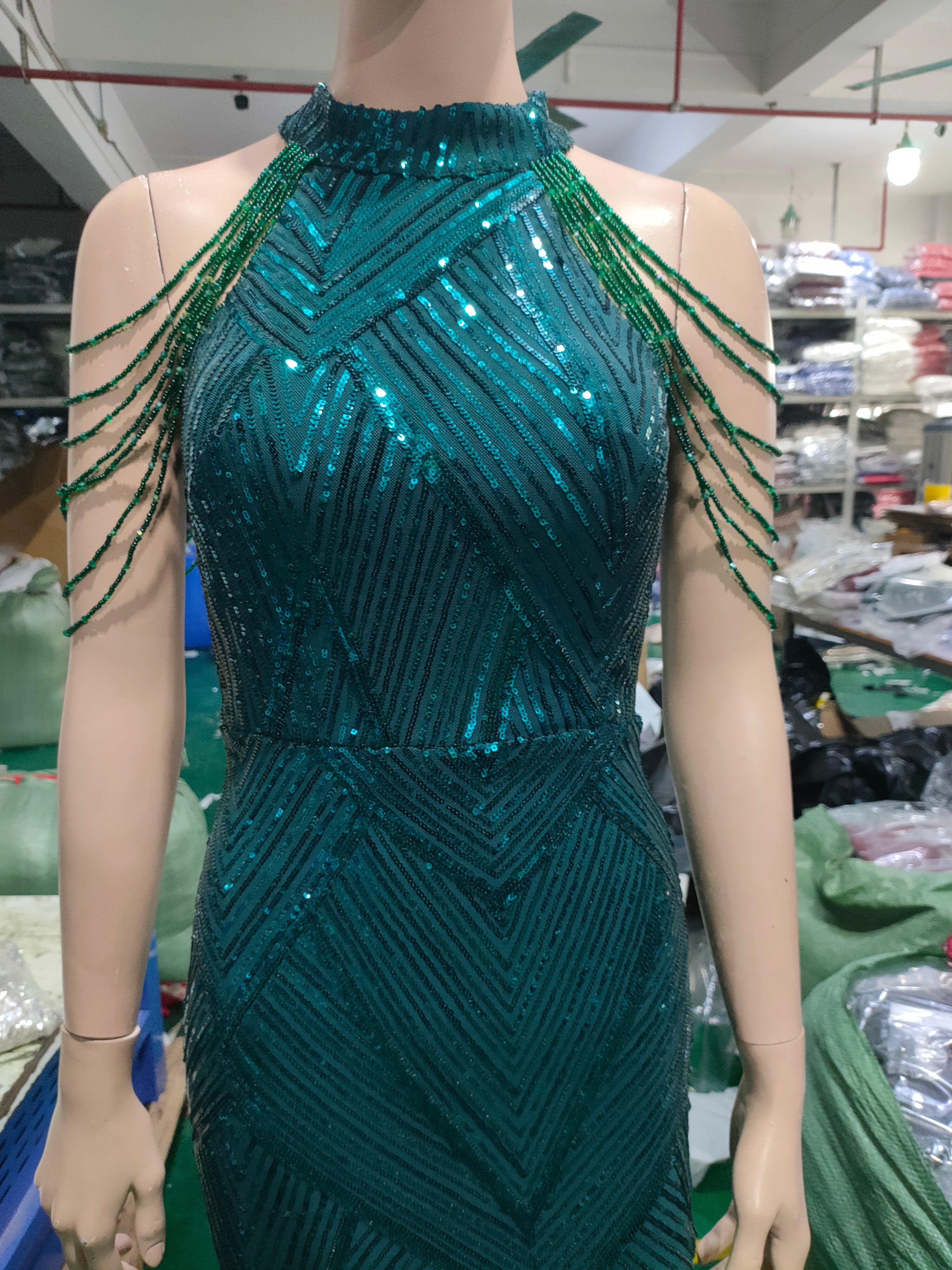 Deep V-Neck Sequined Fishtail Dress Sexy Evening Party Gown 25