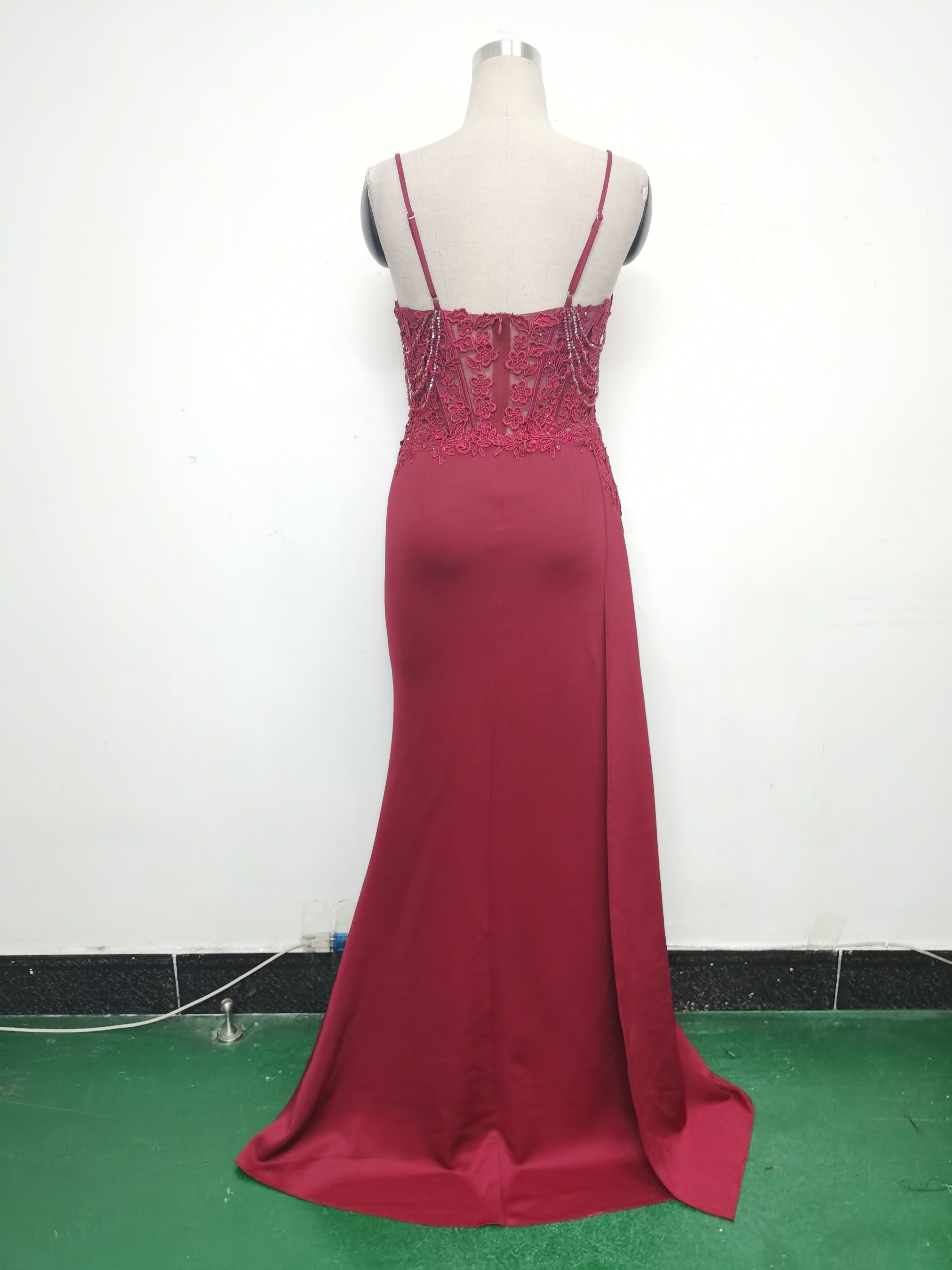 Women Beaded Flowered Fishbone Beaded Evening Dress 24